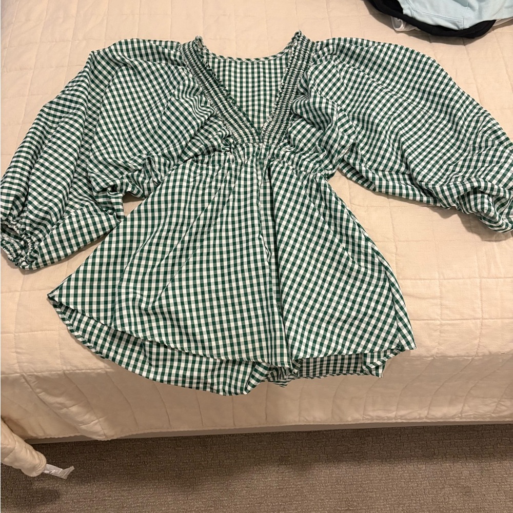 Green Gingham Women's Top